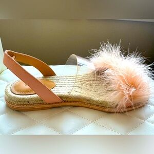 Anthropologie BILL BLASS RITA Espadrille Peach Genuine Ostrich Hair Flats 8.5